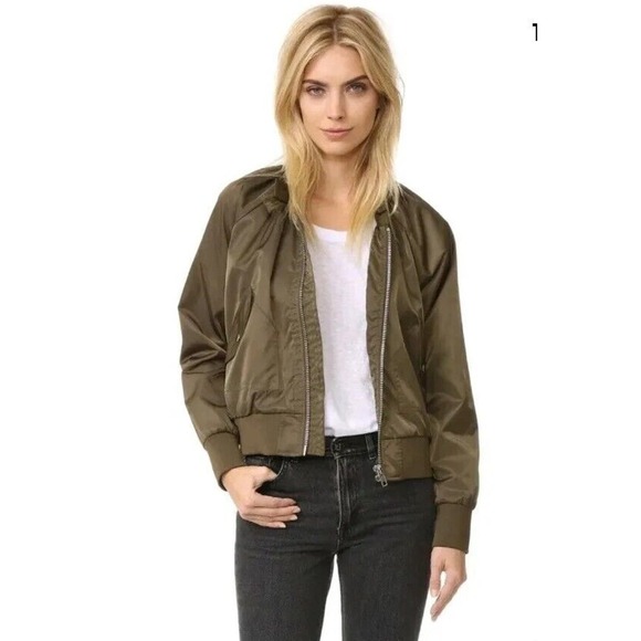 Free People Jackets & Blazers - Free People Midnight Bomber Jacket Satin Olive Moss Green Zip Up Pockets Size M